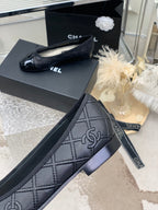 CHANEL BALLET FLAT GLOSSY BLACK LAMBSKIN