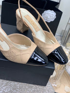 CHANEL HIGH SLINGBACKS 65 BEIGE CREAM MIX BLACK CALFSKIN