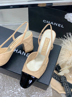 CHANEL HIGH SLINGBACKS 65 BEIGE CREAM MIX BLACK CALFSKIN