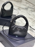 PRADA HOBO BAG 21 IN BLACK SOFT LAMBSKIN