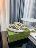 GUCCI SNEAKER FLATFORM LIGHT BROWN CANVAS