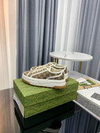 GUCCI SNEAKER FLATFORM LIGHT BROWN CANVAS