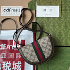 GUCCI OPHIDIA MINI SHOULDER BAG 20 WITH WEB IN BEIGE EBONY CANVAS MIX BROWN CALFSKIN