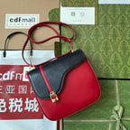 GUCCI EQUESTRIAN STYLE SHOULDER BAG 21 IN RED MIX BLACK CALFSKIN GOLD HARDWARE