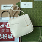 GUCCI EQUESTRIAN STYLE SHOULDER BAG 21 IN WHITE CALFSKIN GOLD HARDWARE