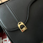 GUCCI EQUESTRIAN STYLE SHOULDER BAG 21 IN BLACK CALFSKIN GOLD HARDWARE