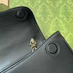 GUCCI EQUESTRIAN STYLE SHOULDER BAG 21 IN BLACK CALFSKIN GOLD HARDWARE