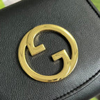 GUCCI BLONDIE INTERLOCK MINI SHOULDER BAG 12 IN BLACK CALFSKIN GOLD CHAIN