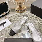 CHANEL slingback 2.5 glitter silver black grosgrain