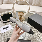 CHANEL slingback 2.5 glitter silver black grosgrain