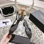 CHANEL slingback 2.5 glietter grey black grosgrain