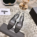 CHANEL slingback 2.5 glietter grey black grosgrain