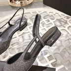 CHANEL slingback 2.5 glietter grey black grosgrain