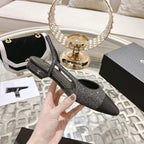 CHANEL slingback 2.5 glietter grey black grosgrain