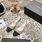 CHANEL slingback 2.5 glitter ligh pink black grossgain