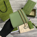 GUCCI BLONDIE INTERLOCK MINI SHOULDER BAG 12 IN GREEN CALFSKIN GOLD CHAIN