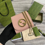 GUCCI BLONDIE INTERLOCK MINI SHOULDER BAG 12 IN LIGHT PINK CALFSKIN GOLD CHAIN