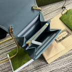 GUCCI BLONDIE INTERLOCK MINI SHOULDER BAG 12 IN SKY BLUE CALFSKIN GOLD CHAIN