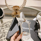 CHANEL Double C  Heeled Sandals White Black Lambskin