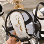 CHANEL Double C  Heeled Sandals Black Lambskin