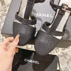 CHANEL Double C  Heeled Sandals Black Lambskin