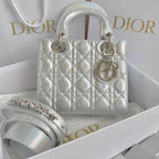 DIOR MEDIUM LADY 20 HANDBAG IN SILVER LAMBSKIN