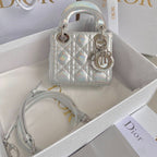 DIOR MICRO LADY 12 BAG IN SILVER LAMBSKIN