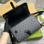GUCCI MESSENGER BAG 25 IN DARK GREY CANVAS ANG BLACK CALFSKIN