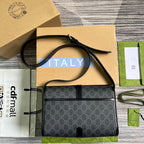 GUCCI MESSENGER BAG 25 IN DARK GREY CANVAS ANG BLACK CALFSKIN