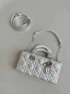 DIOR D-JOY BAG 22 IN SILVER LAMBSKIN