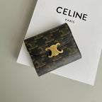 CELINE TRIPHOME 10 TRIFOLD WALLET CALFSKIN OLD FLOWER BROWN