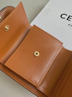 CELINE TRIPHOME 10 TRIFOLD WALLET CALFSKIN AND CANVAS WHITE BROWN