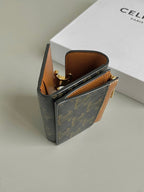 CELINE TRIOMPHE 9 WALLET TWO-IN-ONE OLD FLOWER BROWN CALFSKIN