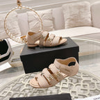 CHANEL Double C  Xiaoxiang Chain Fabric Head Chunky Sandal Cream Lambskin