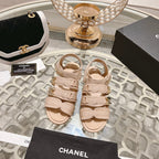 CHANEL Double C  Xiaoxiang Chain Fabric Head Chunky Sandal Cream Lambskin