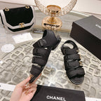 CHANEL Double C  Xiaoxiang Chain Fabric Head Chunky Sandal Black Lambskin