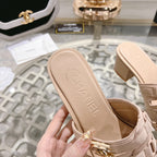 CHANEL Double C  Xiaoxiang Chain Fabric Head Chunky High Heel Cream Lambskin