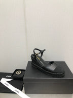 CHANEL MARY JANE WEDGE BLACK LAMBSKIN