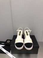 CHANEL MARY JANE WEDGE WHITE LAMBSKIN