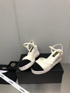 CHANEL MARY JANE WEDGE WHITE LAMBSKIN