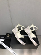 CHANEL MARY JANE WEDGE WHITE LAMBSKIN