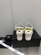 CHANEL MARY JANE WEDGE WHITE LAMBSKIN