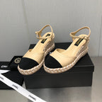 CHANEL MARY JANE WEDGE BEIGE CREAM LAMBSKIN
