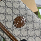 GUCCI CLASP CLUTCH 20 IN BEIGE CANVAS AND BROWN CALFSKIN