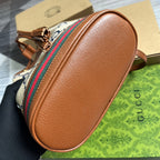 GUCCI OPHIDIA SMALL 26 BUCKET BAG IN BEIGE CANVAS AND BROWN CALFSKIN