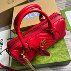 GUCCI MARMONT MATELASSE 27 HANDBAG CHERRY RED CALFSKIN