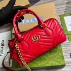 GUCCI MARMONT MATELASSE 27 HANDBAG CHERRY RED CALFSKIN