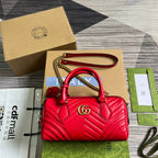 GUCCI MARMONT MATELASSE 27 HANDBAG CHERRY RED CALFSKIN