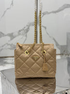 PRADA VINTAGE HOBO BAG 25 IN LIGHT FRENCH BEIGE QUILTED NYLON GOLD HARDWARE