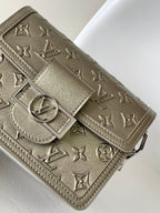 LOUIS VUITTON LV 25S MINI DAUPHINE BAG 20 IN BEIGE GRAY MOONOGRAM CALFSKIN SHIMMERING METALLIC GOLD